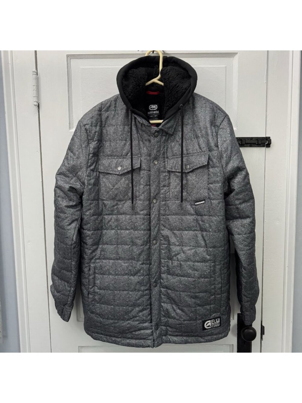 Ecko Unltd Mens XL Gray Sherpa Lined Quilted Hooded Puffer Coat Streetwear